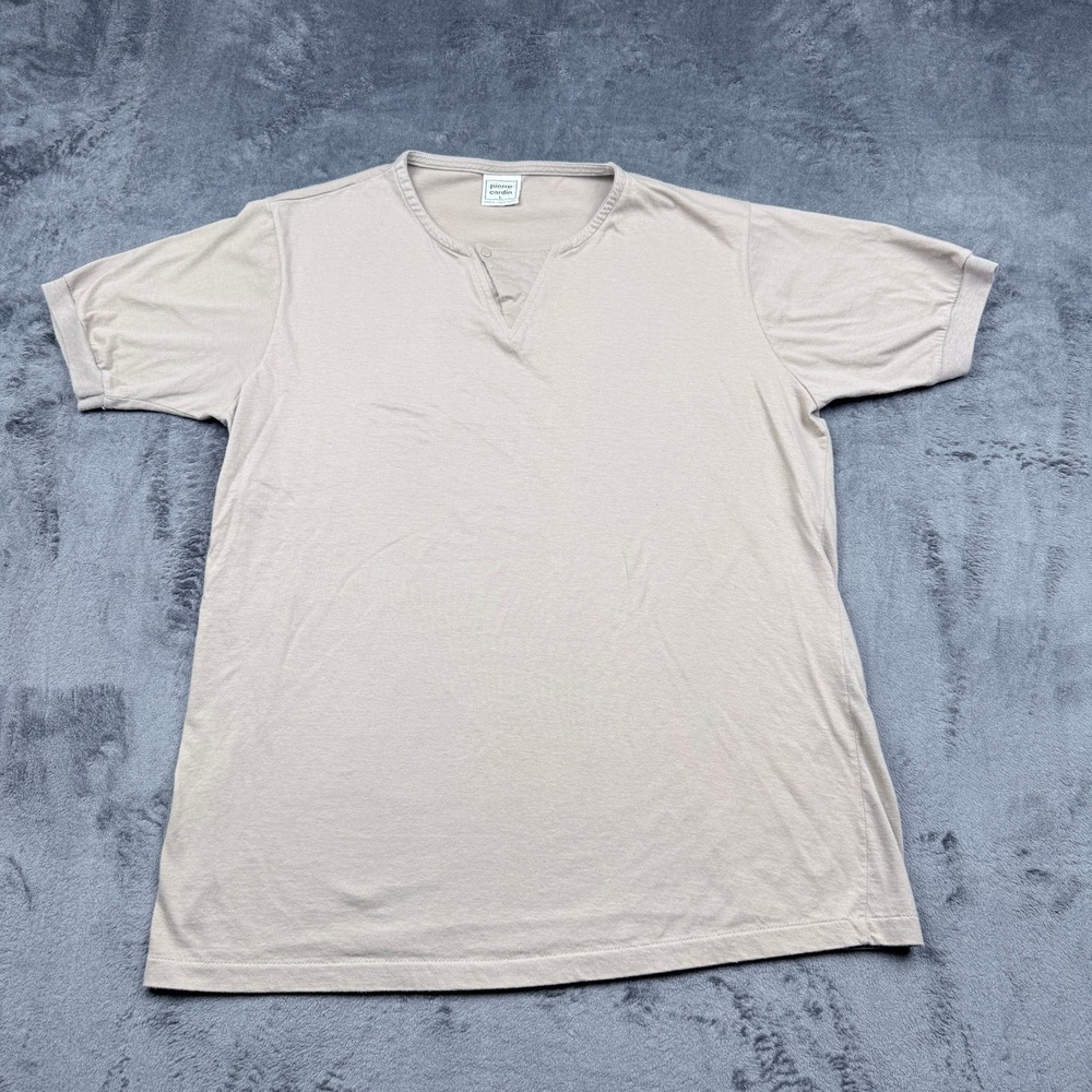 Pierre Cardin Split Neck Top Women Large Tan Beige Cotton Vintage Excellent